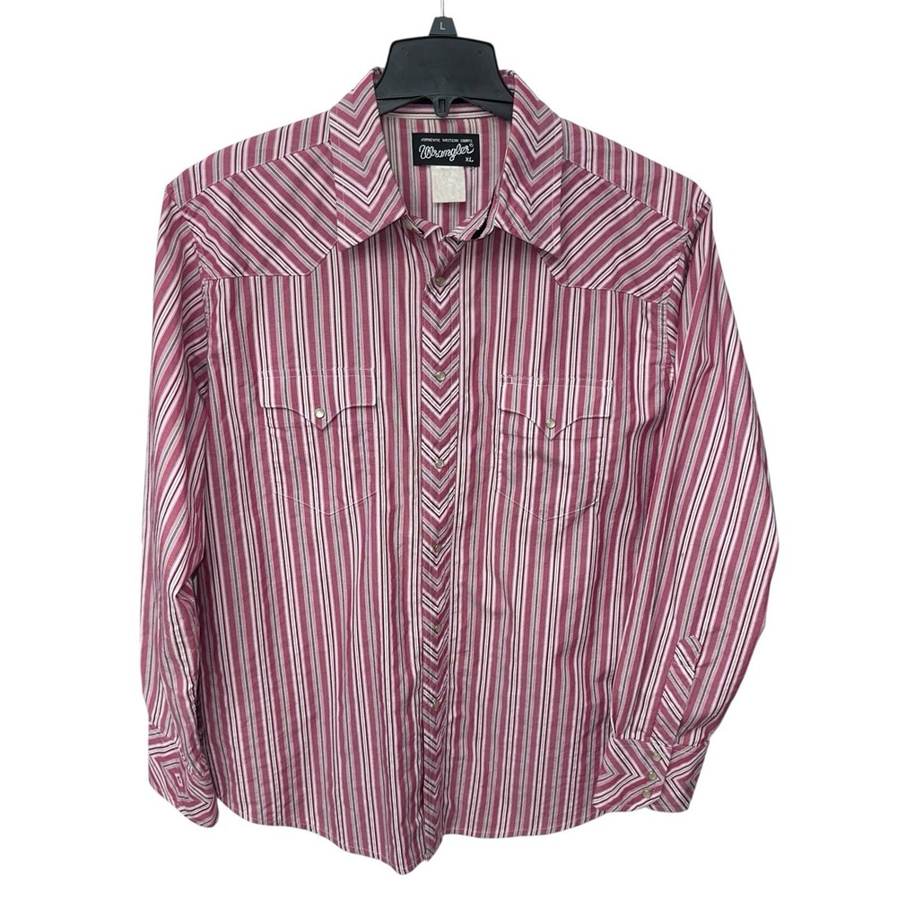 Vintage Wrangler Shirt Mens‎ Size XL Cowboy Cut Long Tails Striped Pearl Snap